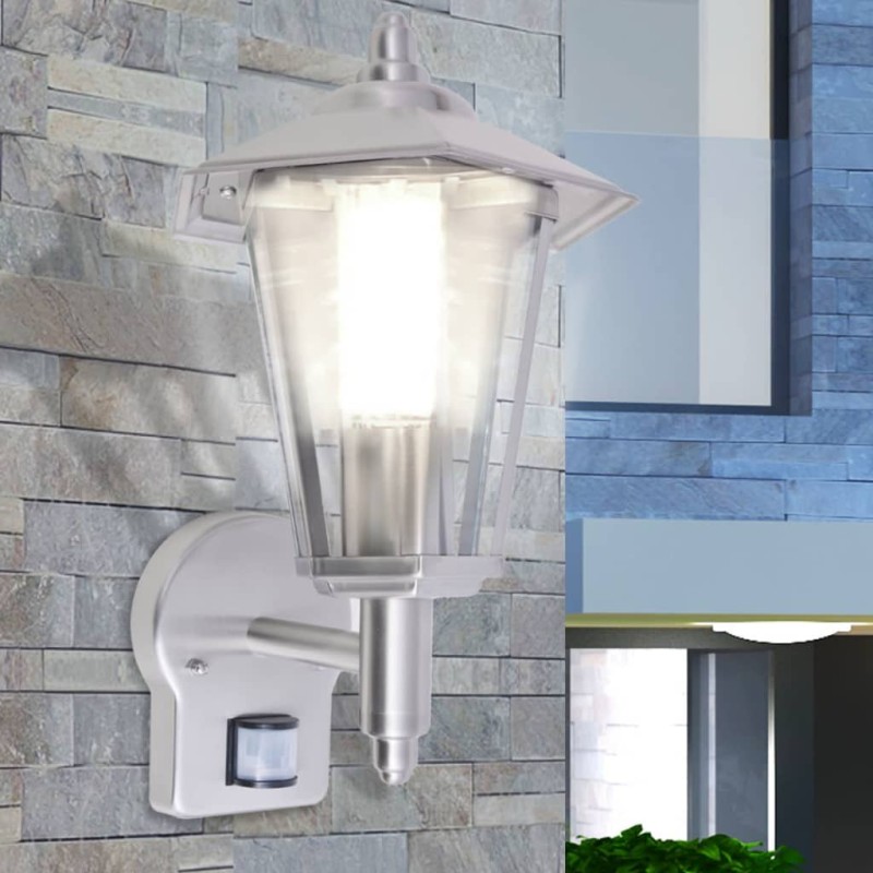 vidaXL Außenwandlampe Laterne Aufrecht Edelstahl mit Bewegungssenor vidaXL Außenwandlampe Laterne Aufrecht Edelstahl mit Bewegungssenor