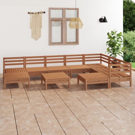 vidaXL 10-tlg. Garten-Lounge-Set Massivholz Kiefer Honigbraun