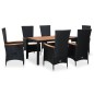 7-tlg. Garten-Essgruppe Poly Rattan Akazienholz Schwarz 7-tlg. Garten-Essgruppe Poly Rattan Akazienholz Schwarz