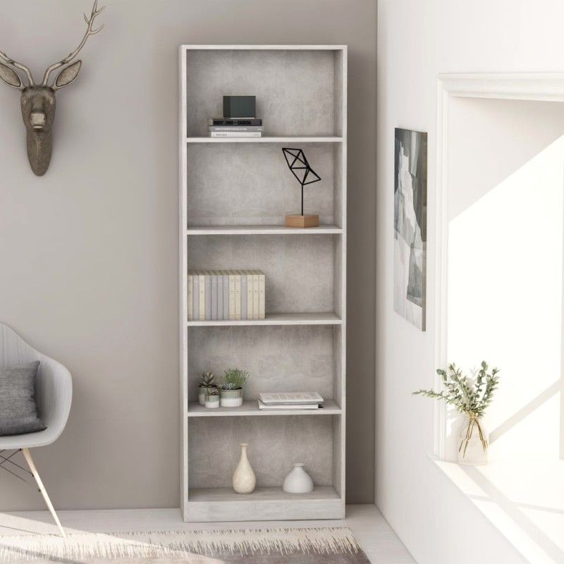 vidaXL Bücherregal 5 Fächer Betongrau 60x24x175 cm Holzwerkstoff vidaXL Bücherregal 5 Fächer Betongrau 60x24x175 cm Holzwerkstoff