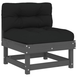 vidaXL Mittelsofa mit Kissen Grau Massivholz Kiefer