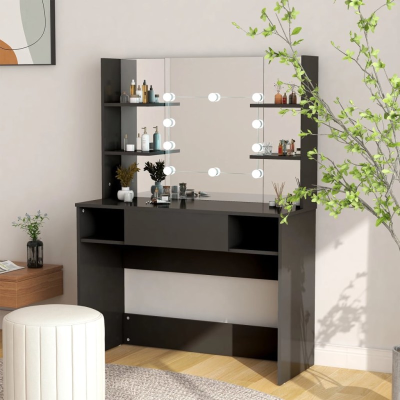 vidaXL Schminktisch mit LED-Beleuchtung 100x40x135 cm MDF Schwarz vidaXL Schminktisch mit LED-Beleuchtung 100x40x135 cm MDF Schwarz