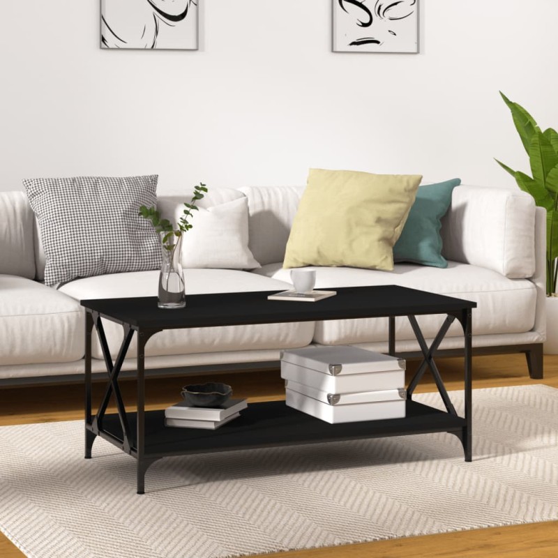 vidaXL Couchtisch Schwarz 100x50x45 cm Holzwerkstoff und Eisen vidaXL Couchtisch Schwarz 100x50x45 cm Holzwerkstoff und Eisen