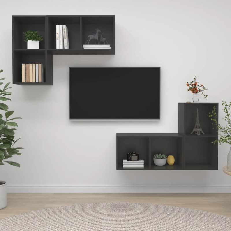 vidaXL TV-Wandschränke 4 Stk. Grau Holzwerkstoff vidaXL TV-Wandschränke 4 Stk. Grau Holzwerkstoff