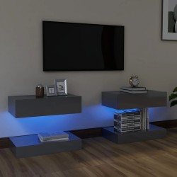 vidaXL TV-Schränke mit LED-Leuchten 2 Stk. Hochglanz-Grau 60x35 cm