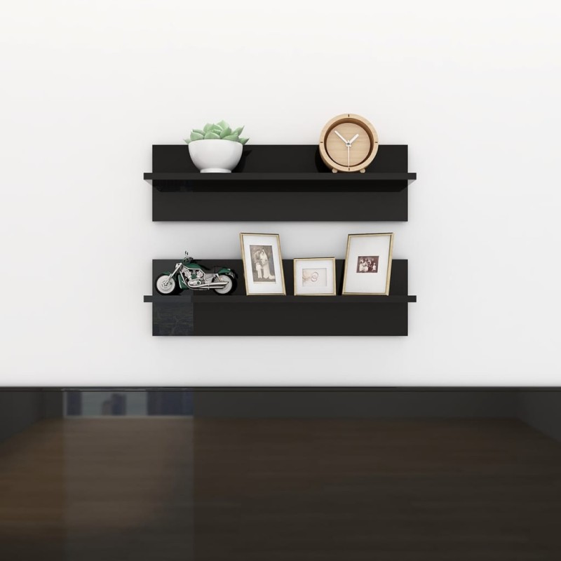 vidaXL Wandregale 2 Stk. Hochglanz-Schwarz 60x11,5x18 cm Holzwerkstoff vidaXL Wandregale 2 Stk. Hochglanz-Schwarz 60x11,5x18 cm Holzwerkstoff