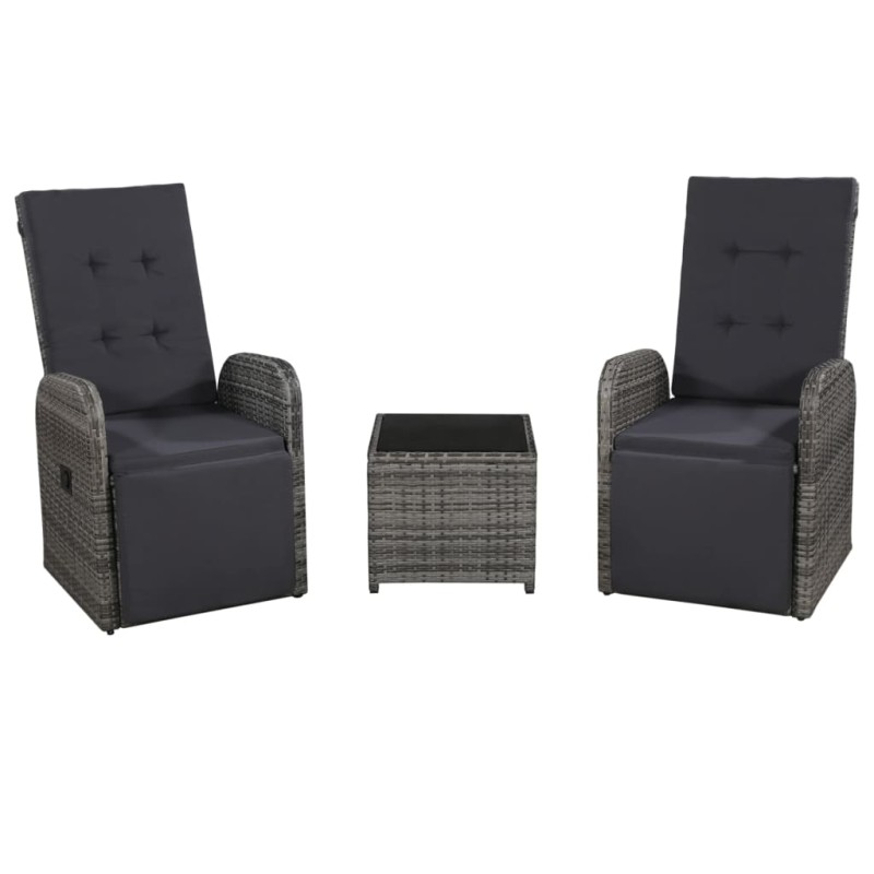 3-tlg. Bistro-Set mit Auflagen Poly Rattan Grau 3-tlg. Bistro-Set mit Auflagen Poly Rattan Grau