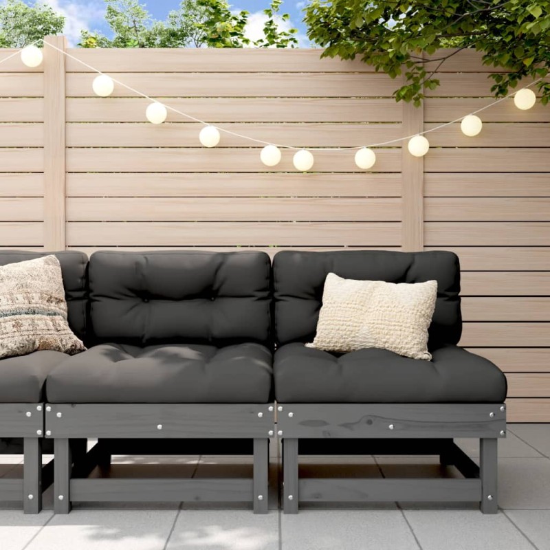 vidaXL Mittelsofas mit Kissen 2 Stk. Grau Massivholz Kiefer vidaXL Mittelsofas mit Kissen 2 Stk. Grau Massivholz Kiefer