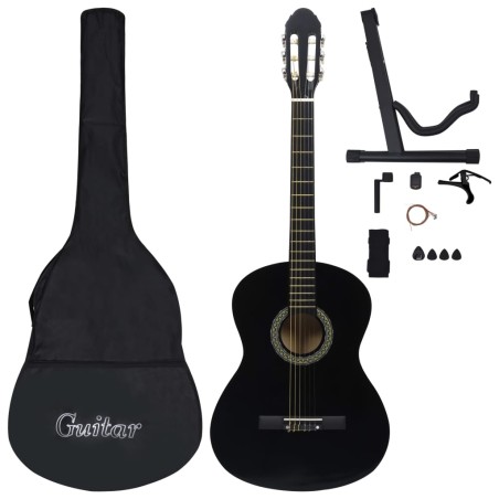 vidaXL 12-tlg. Klassikgitarren-Set für Anfänger Schwarz 4/4 39"      