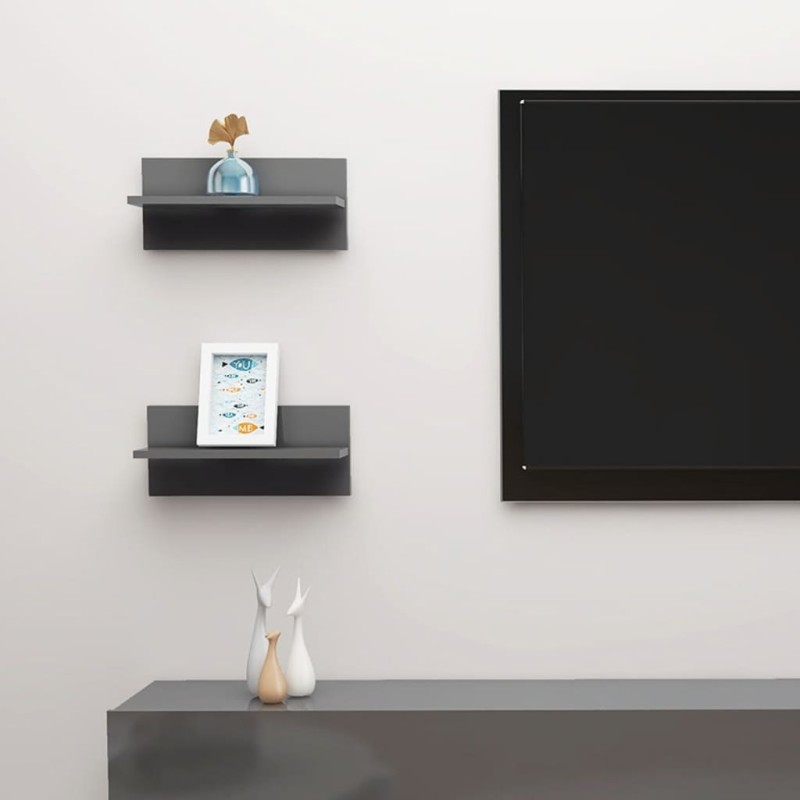 vidaXL Wandregale 2 Stk. Hochglanz-Grau 40x11,5x18 cm vidaXL Wandregale 2 Stk. Hochglanz-Grau 40x11,5x18 cm