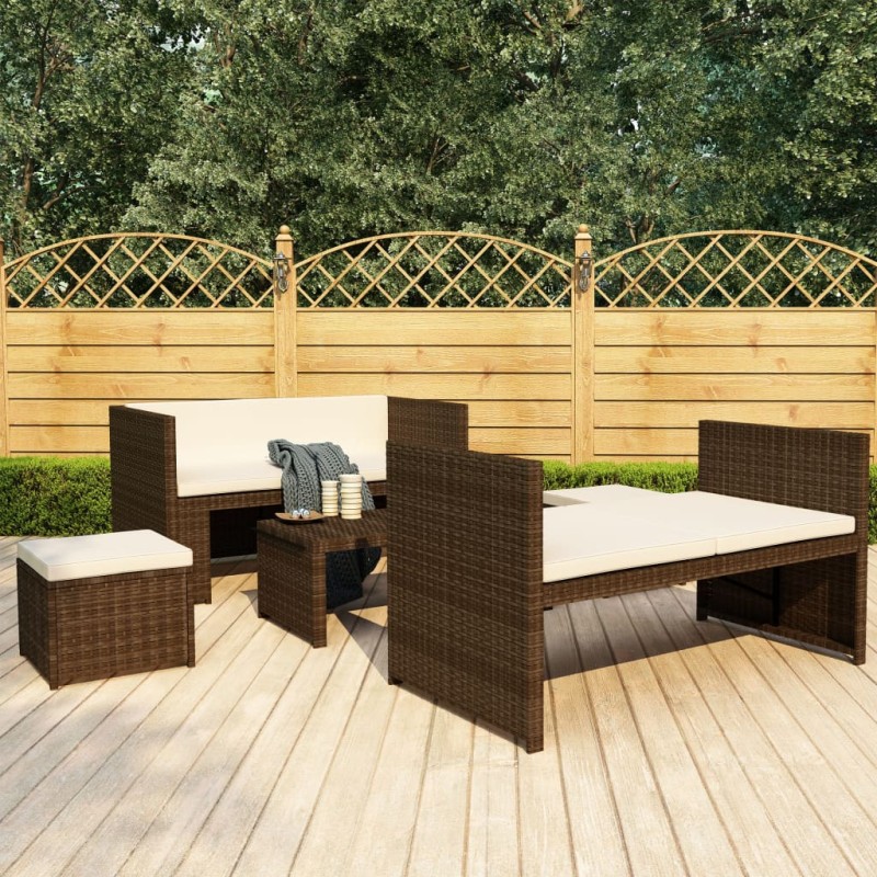 5-tlg. Garten-Lounge-Set mit Auflagen Poly Rattan Braun 5-tlg. Garten-Lounge-Set mit Auflagen Poly Rattan Braun