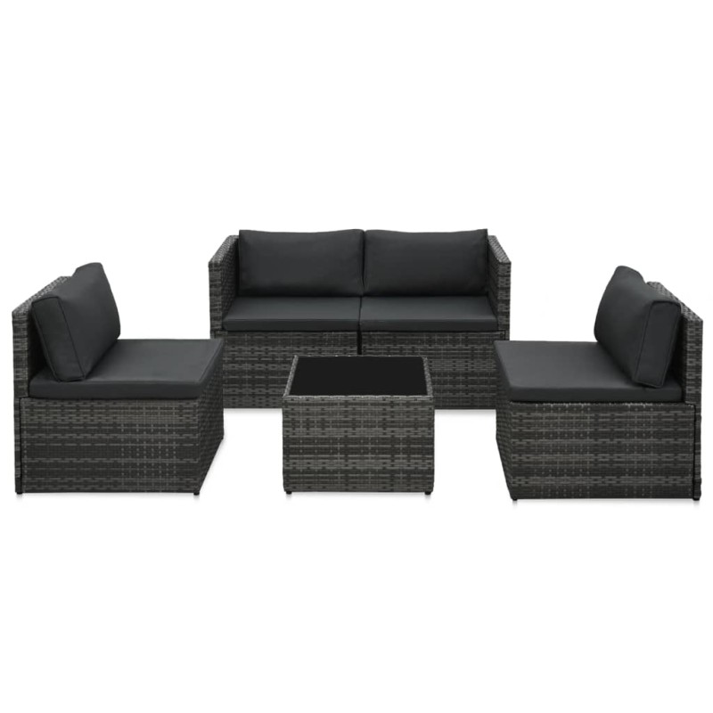 5-tlg. Garten-Sofagarnitur mit Auflagen Poly Rattan Grau 5-tlg. Garten-Sofagarnitur mit Auflagen Poly Rattan Grau