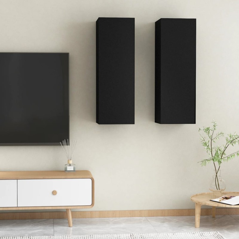 vidaXL TV-Schränke 2 Stk. Schwarz 30,5x30x90 cm Holzwerkstoff vidaXL TV-Schränke 2 Stk. Schwarz 30,5x30x90 cm Holzwerkstoff