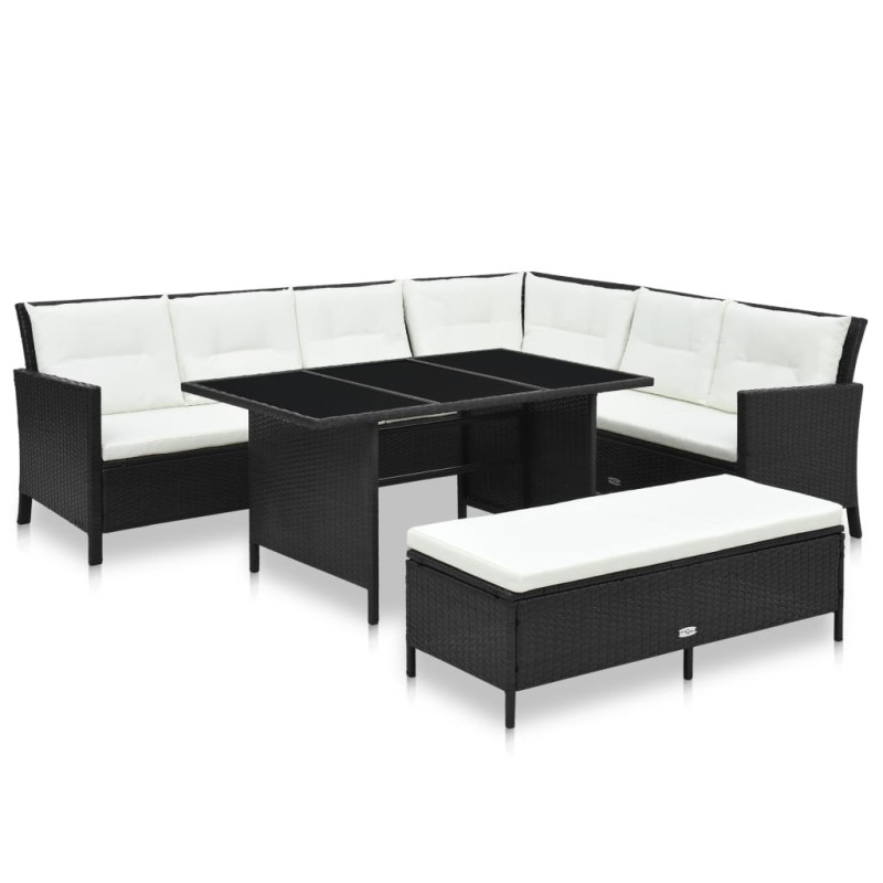 vidaXL 3-tlg. Garten-Lounge-Set mit Auflagen Poly Rattan Schwarz vidaXL 3-tlg. Garten-Lounge-Set mit Auflagen Poly Rattan Schwarz