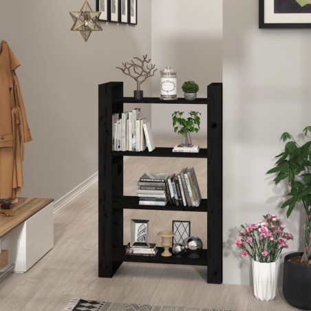 vidaXL Bücherregal/Raumteiler Schwarz 80x35x125 cm Massivholz Kiefer