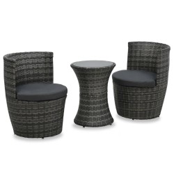 vidaXL 3-tlg. Bistro-Set mit Auflagen Poly Rattan Grau