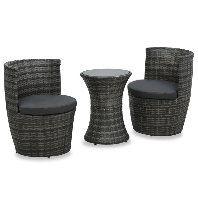 vidaXL 3-tlg. Bistro-Set mit Auflagen Poly Rattan Grau vidaXL 3-tlg. Bistro-Set mit Auflagen Poly Rattan Grau