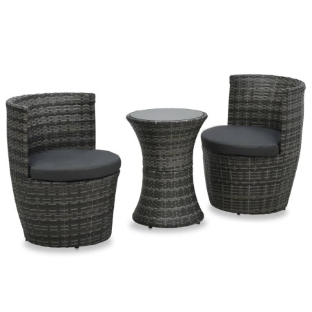 vidaXL 3-tlg. Bistro-Set mit Auflagen Poly Rattan Grau
