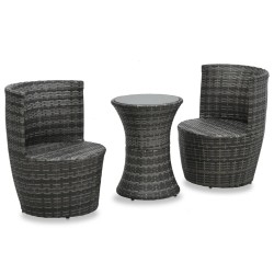 vidaXL 3-tlg. Bistro-Set mit Auflagen Poly Rattan Grau