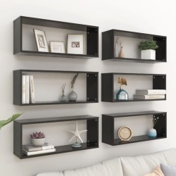 vidaXL Würfelregale 6 Stk. Hochglanz-Schwarz 60x15x23 cm Holzwerkstoff