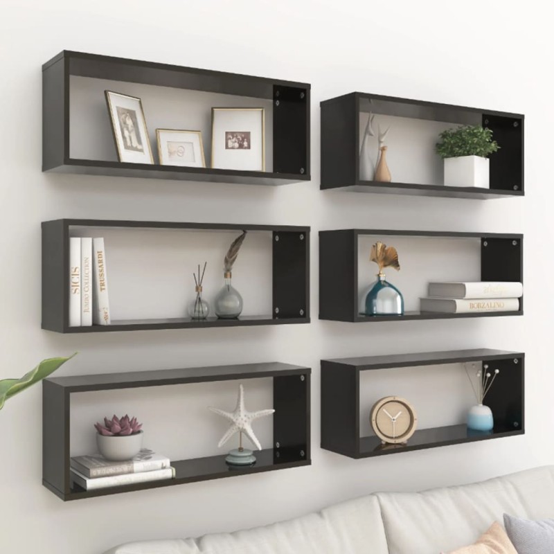 vidaXL Würfelregale 6 Stk. Hochglanz-Schwarz 60x15x23 cm Holzwerkstoff vidaXL Würfelregale 6 Stk. Hochglanz-Schwarz 60x15x23 cm Holzwerkstoff