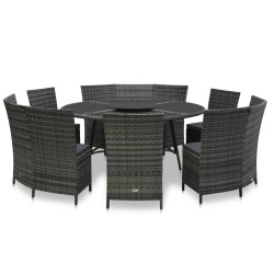 7-tlg. Garten-Essgruppe mit Auflagen Poly Rattan Grau
