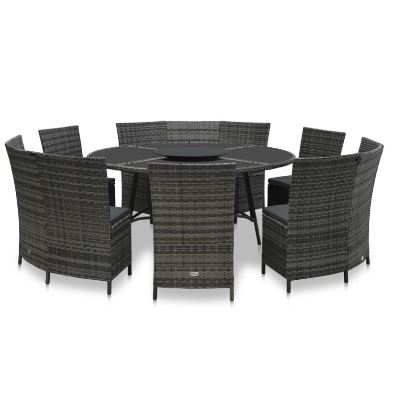 7-tlg. Garten-Essgruppe mit Auflagen Poly Rattan Grau 7-tlg. Garten-Essgruppe mit Auflagen Poly Rattan Grau