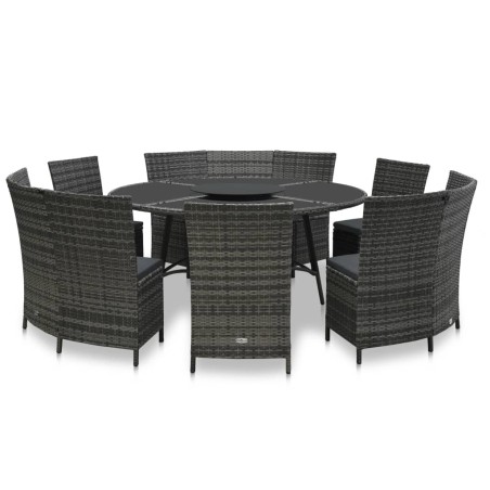 7-tlg. Garten-Essgruppe mit Auflagen Poly Rattan Grau