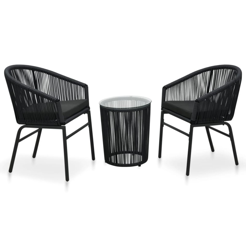 3-tlg. Bistro-Set mit Kissen PE-Rattan Schwarz 3-tlg. Bistro-Set mit Kissen PE-Rattan Schwarz