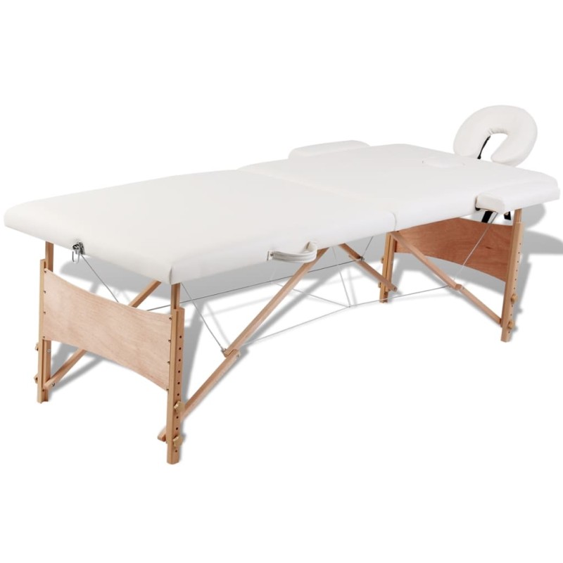 vidaXL Massageliege Klappbar 2-Zonen mit Holzgestell Cremeweiß vidaXL Massageliege Klappbar 2-Zonen mit Holzgestell Cremeweiß