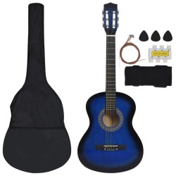 vidaXL 8-tlg. Klassikgitarren-Set für Anfänger & Kinder Blau 3/4 36"      