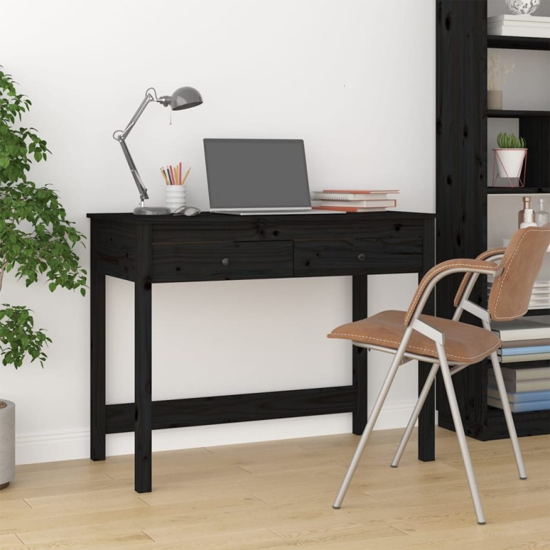 vidaXL Schreibtisch mit Schubladen Schwarz 100x50x78 cm Massivholz vidaXL Schreibtisch mit Schubladen Schwarz 100x50x78 cm Massivholz