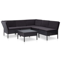vidaXL 6-tlg. Garten-Lounge-Set mit Auflagen Poly Rattan Schwarz