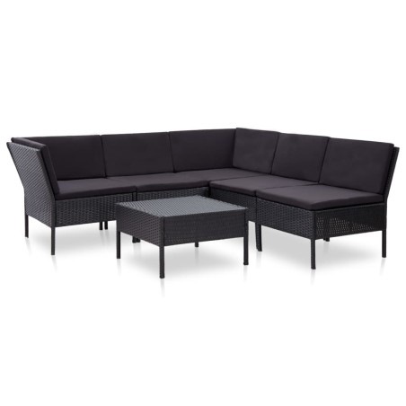 vidaXL 6-tlg. Garten-Lounge-Set mit Auflagen Poly Rattan Schwarz