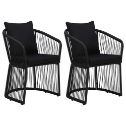 Gartenstühle 2 Stk. mit Polstern und Kissen PVC Rattan Schwarz