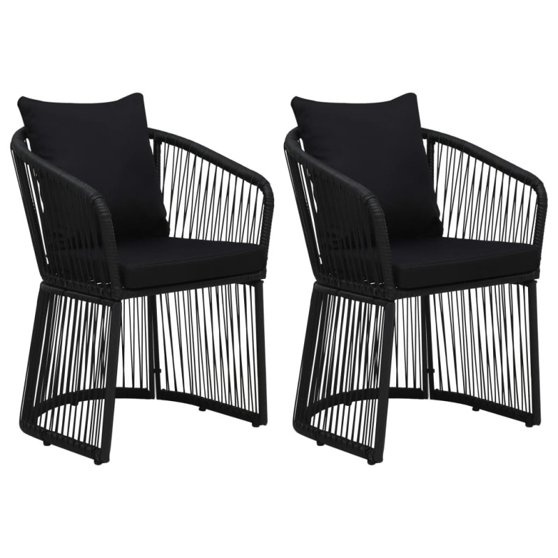Gartenstühle 2 Stk. mit Polstern und Kissen PVC Rattan Schwarz Gartenstühle 2 Stk. mit Polstern und Kissen PVC Rattan Schwarz