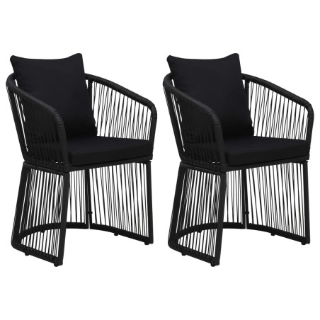 Gartenstühle 2 Stk. mit Polstern und Kissen PVC Rattan Schwarz