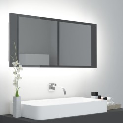 vidaXL LED-Bad-Spiegelschrank Hochglanz-Grau 100x12x45 cm Acryl