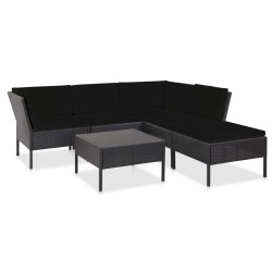 6-tlg. Garten-Lounge-Set mit Auflagen Poly Rattan Schwarz