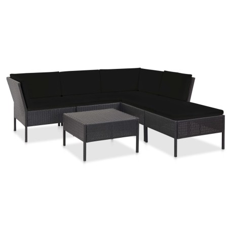 6-tlg. Garten-Lounge-Set mit Auflagen Poly Rattan Schwarz