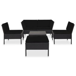 6-tlg. Garten-Lounge-Set mit Auflagen Poly Rattan Schwarz
