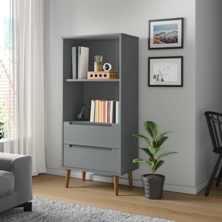 vidaXL Bücherregal MOLDE Grau 60x35x133,5 cm Massivholz Kiefer