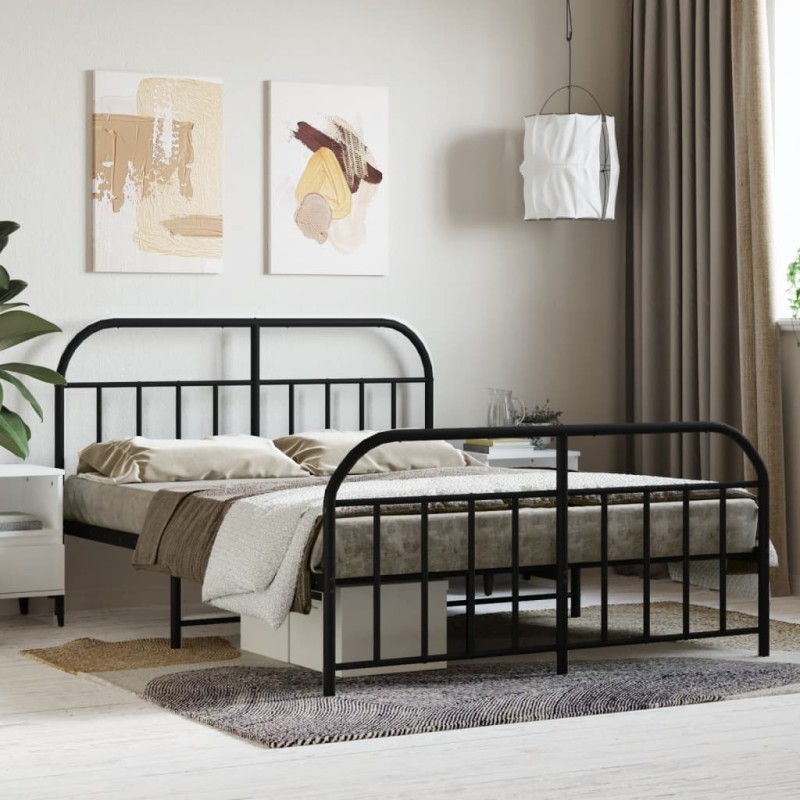 vidaXL Bettgestell mit Kopf- und Fußteil Metall Schwarz 140x190 cm vidaXL Bettgestell mit Kopf- und Fußteil Metall Schwarz 140x190 cm