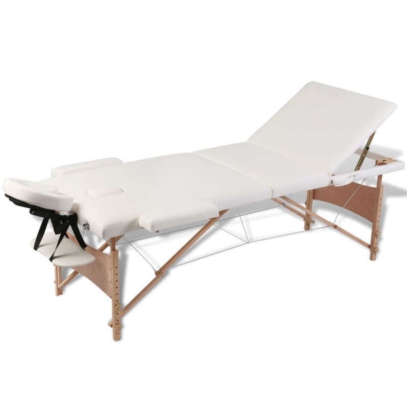 vidaXL Massageliege Klappbar 3-Zonen mit Holzgestell Cremeweiß vidaXL Massageliege Klappbar 3-Zonen mit Holzgestell Cremeweiß