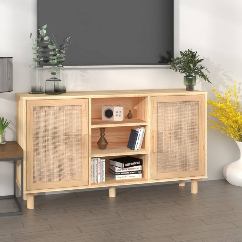 vidaXL Sideboard Braun 105x30x60 cm Massivholz Kiefer und Natur-Rattan vidaXL Sideboard Braun 105x30x60 cm Massivholz Kiefer und Natur-Rattan
