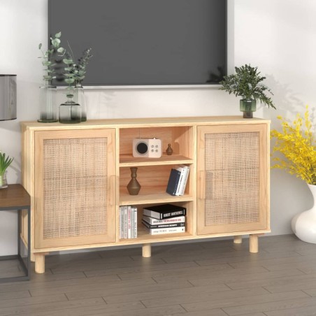 vidaXL Sideboard Braun 105x30x60 cm Massivholz Kiefer und Natur-Rattan