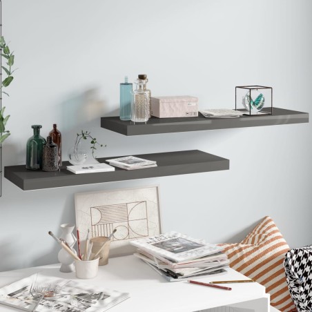 vidaXL Schwebende Wandregale 2 Stk. Hochglanz-Grau 80x23,5x3,8cm MDF 