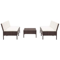 5-tlg. Garten-Sofagarnitur mit Auflagen Poly Rattan Braun