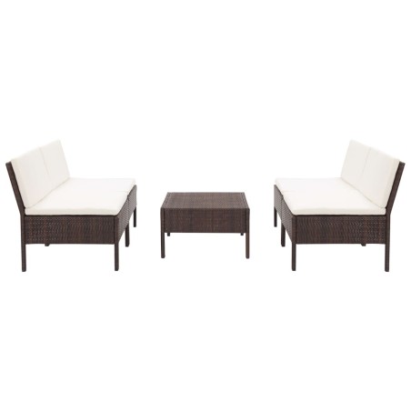 5-tlg. Garten-Sofagarnitur mit Auflagen Poly Rattan Braun