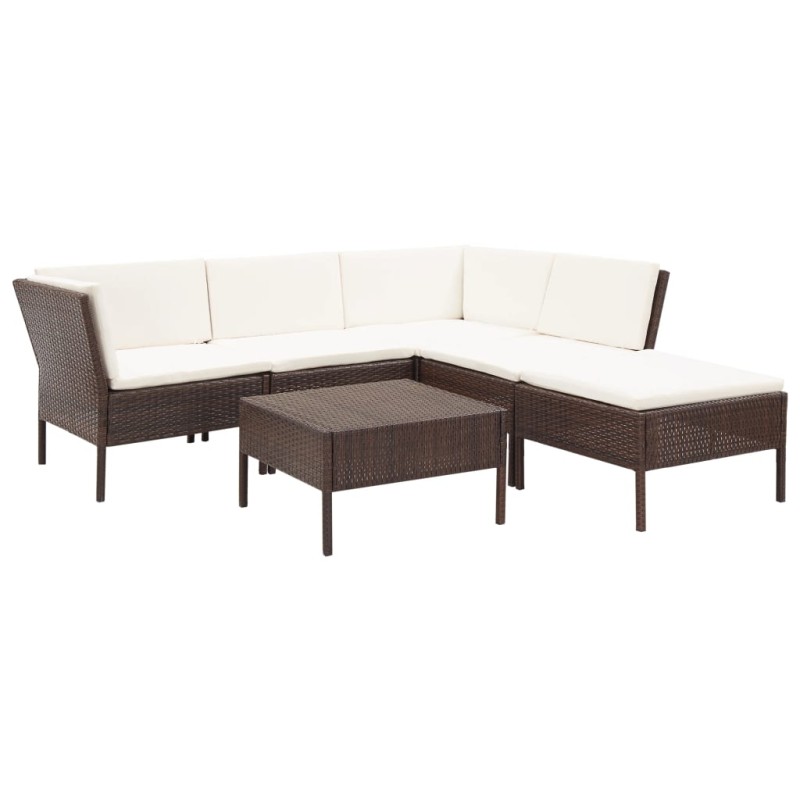 6-tlg. Garten-Lounge-Set mit Auflagen Poly Rattan Braun 6-tlg. Garten-Lounge-Set mit Auflagen Poly Rattan Braun